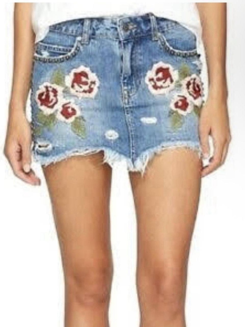 Free People Wild Rose Embroidered Mini Skirt